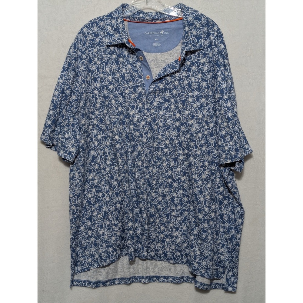 Caribbean Joe Mens XXL Blue Flora Print Short Sleeve Polo Shirt Island Supply Co
